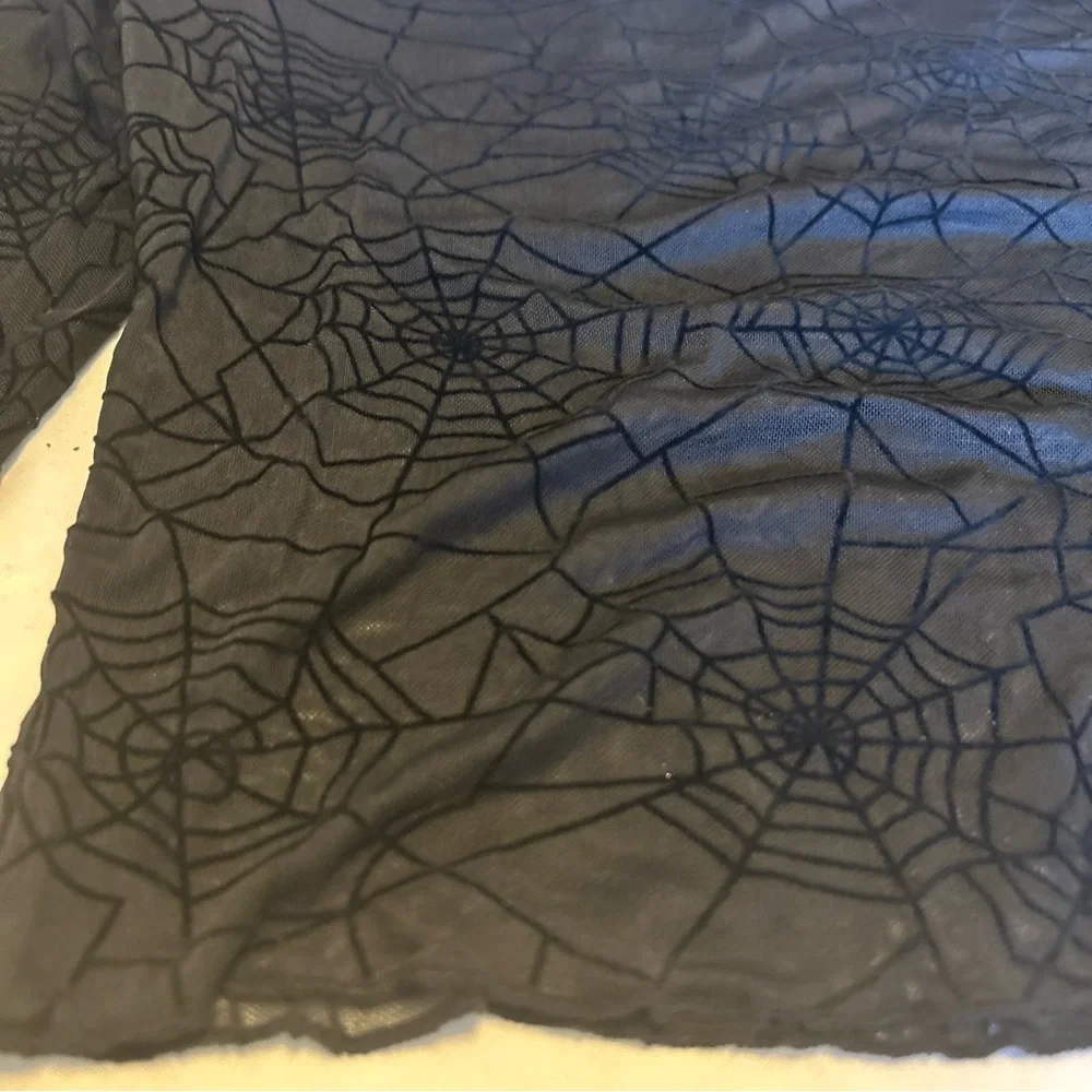 Spider Web Sheer Black Long Sleeve Emo Goth Pull Over Blouse, Medium New - Picture 1 of 8